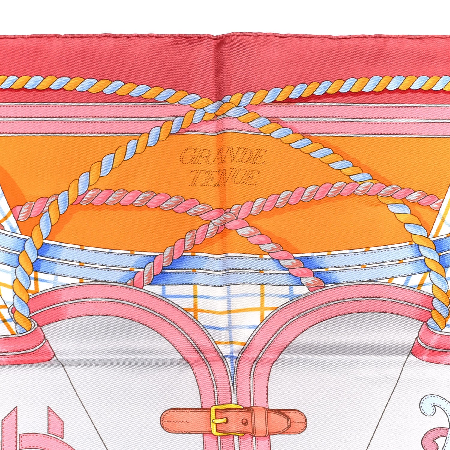 Hermes Silk Grande Tenue Scarf 90 Corail Gris Perle Bouton D'Or 3 of 6