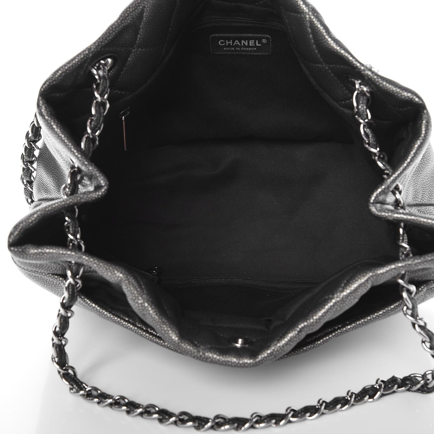 Metallic Caviar Quilted CC Timeless Tote Dark Silver
