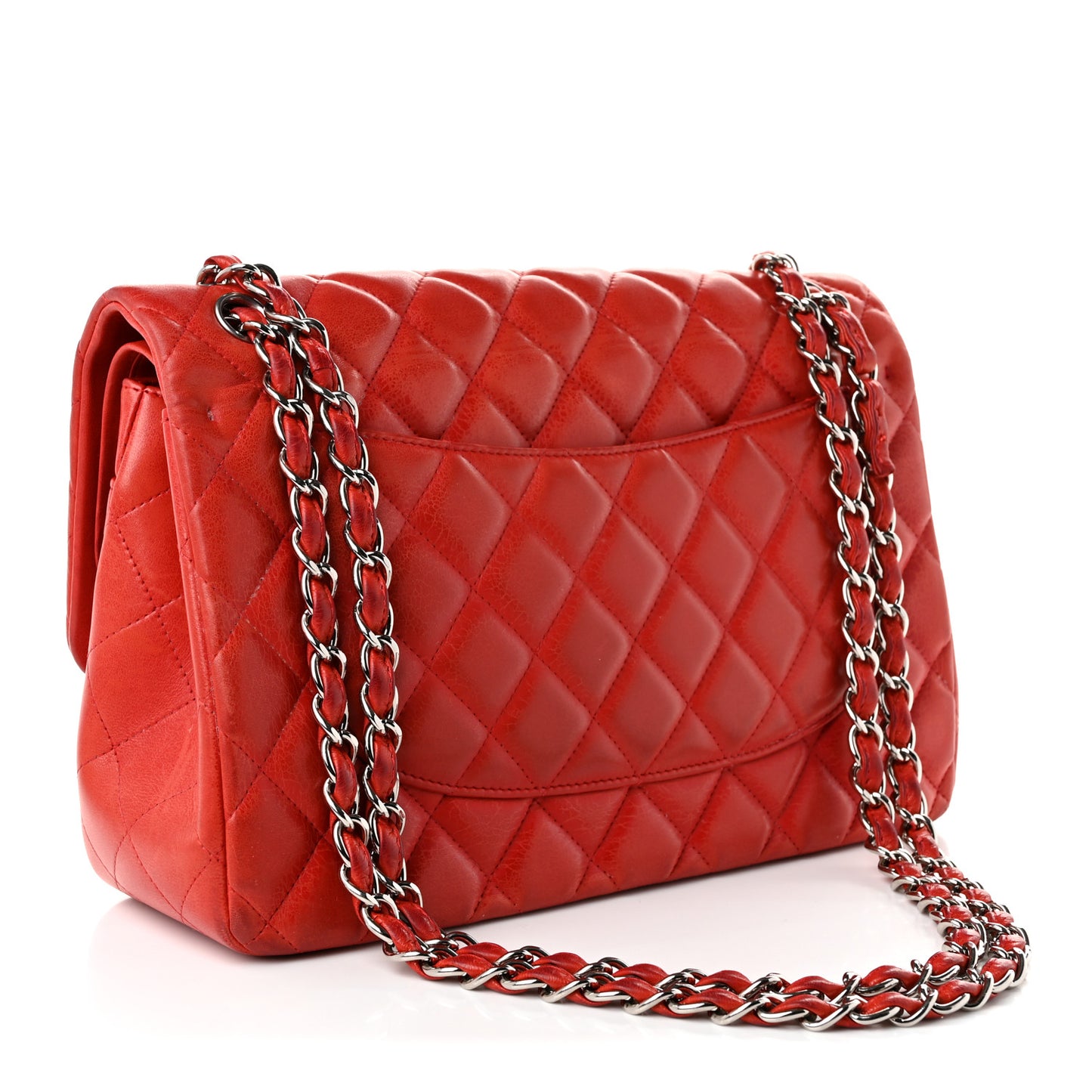 Lambskin Quilted Jumbo Double Flap Red