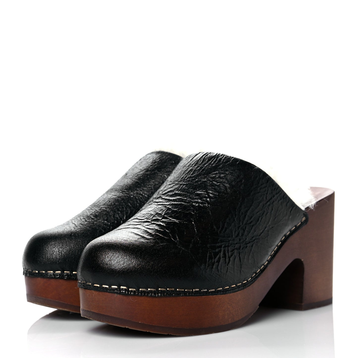 Crackled Sheepskin CC Mules 36 Black