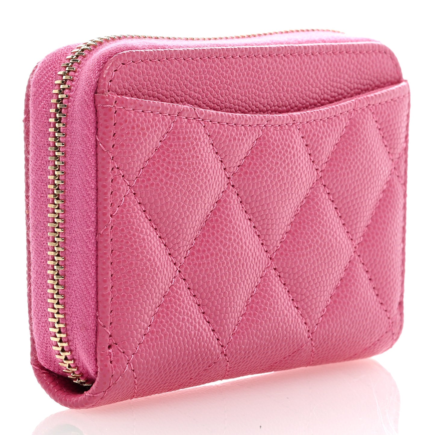 Caviar Quilted Zip Coin Purse Pink