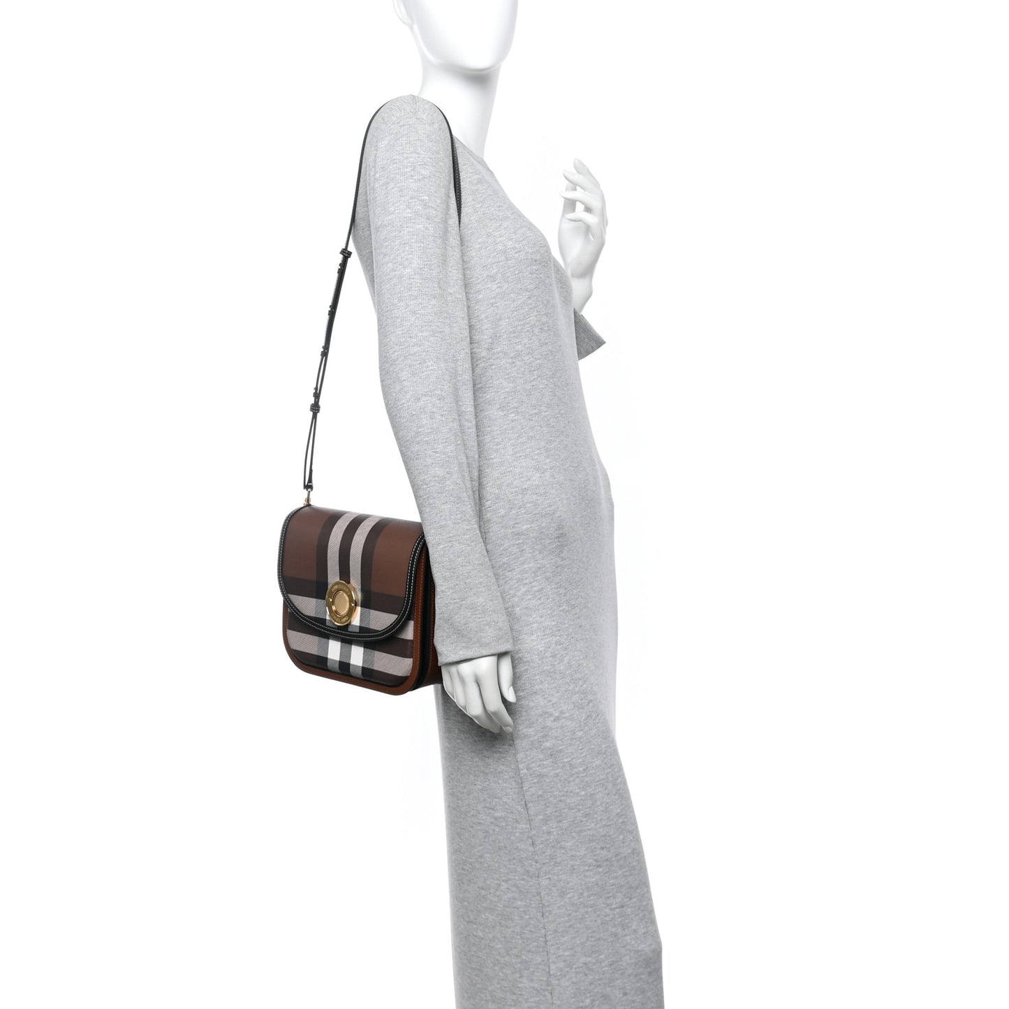 E-Canvas Check Calfskin Medium Elizabeth Bag Dark Birch Brown