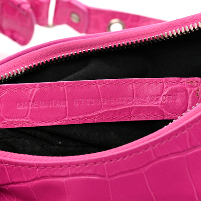 Balenciaga Extra Supple Calfskin Crocodile Embossed XS Le Cagole Shoulder Bag Lipstick Pink 8 of 12