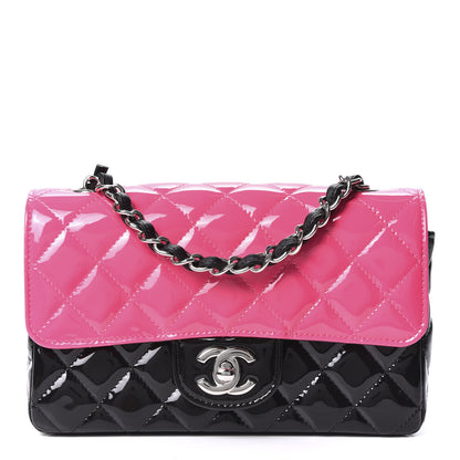 Chanel Patent Calfskin Quilted Bi-Color Mini Rectangular Flap Pink Black 1 of 9