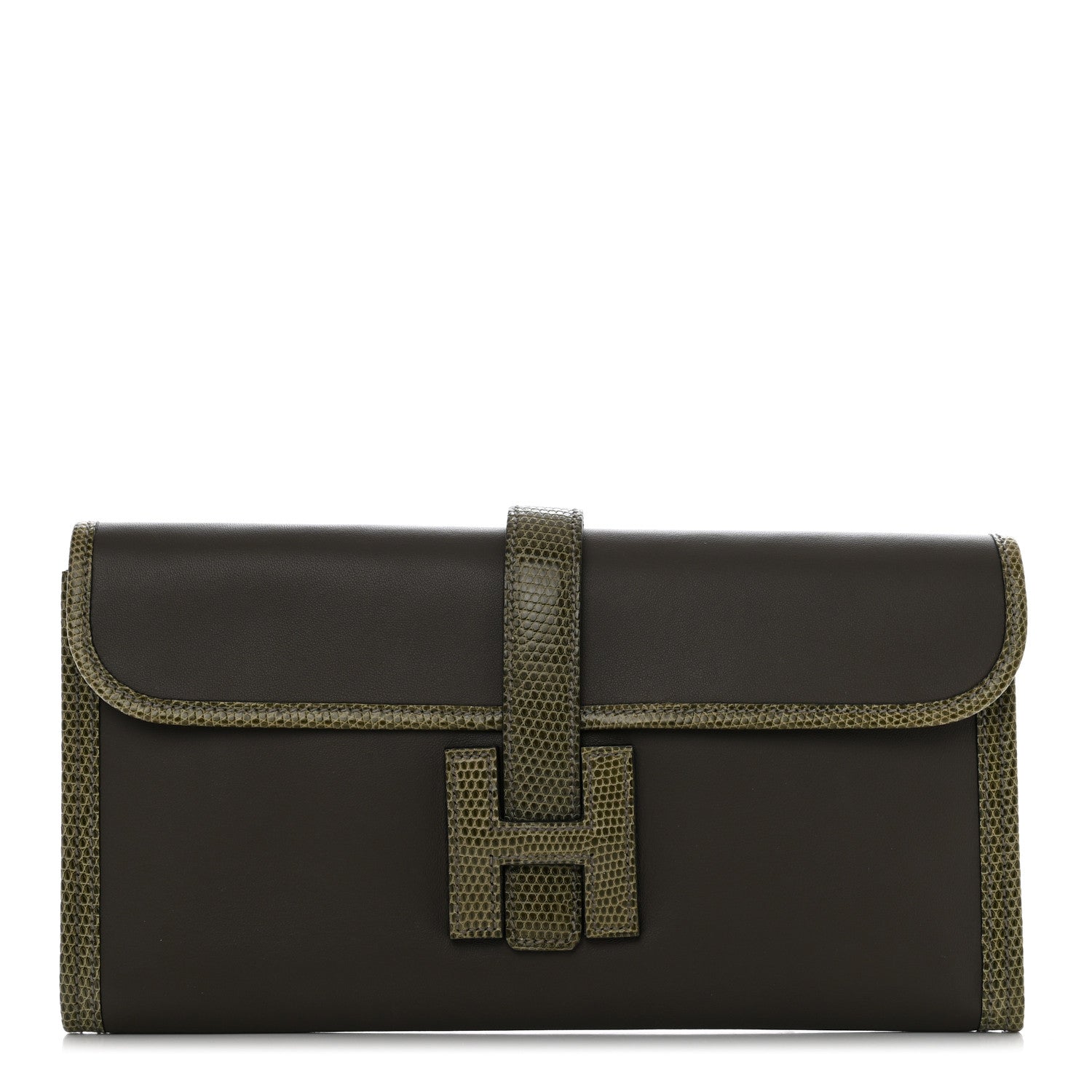 Hermes Swift Lizard Jige Elan Touch 29 Clutch Etain Ombre 1 of 8