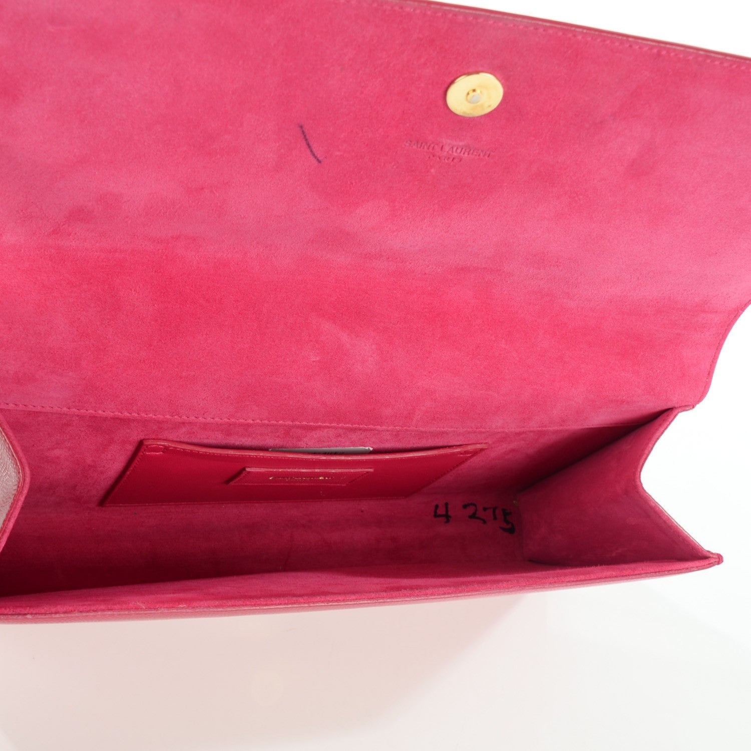 Saint Laurent Textured Patent Medium Classic Monogram Clutch Fuchsia 3 of 11