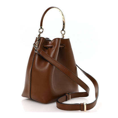 Jimmy Choo Smooth Shiny Calfskin Bon Bon Bucket Bag Dark Tan 3 of 10