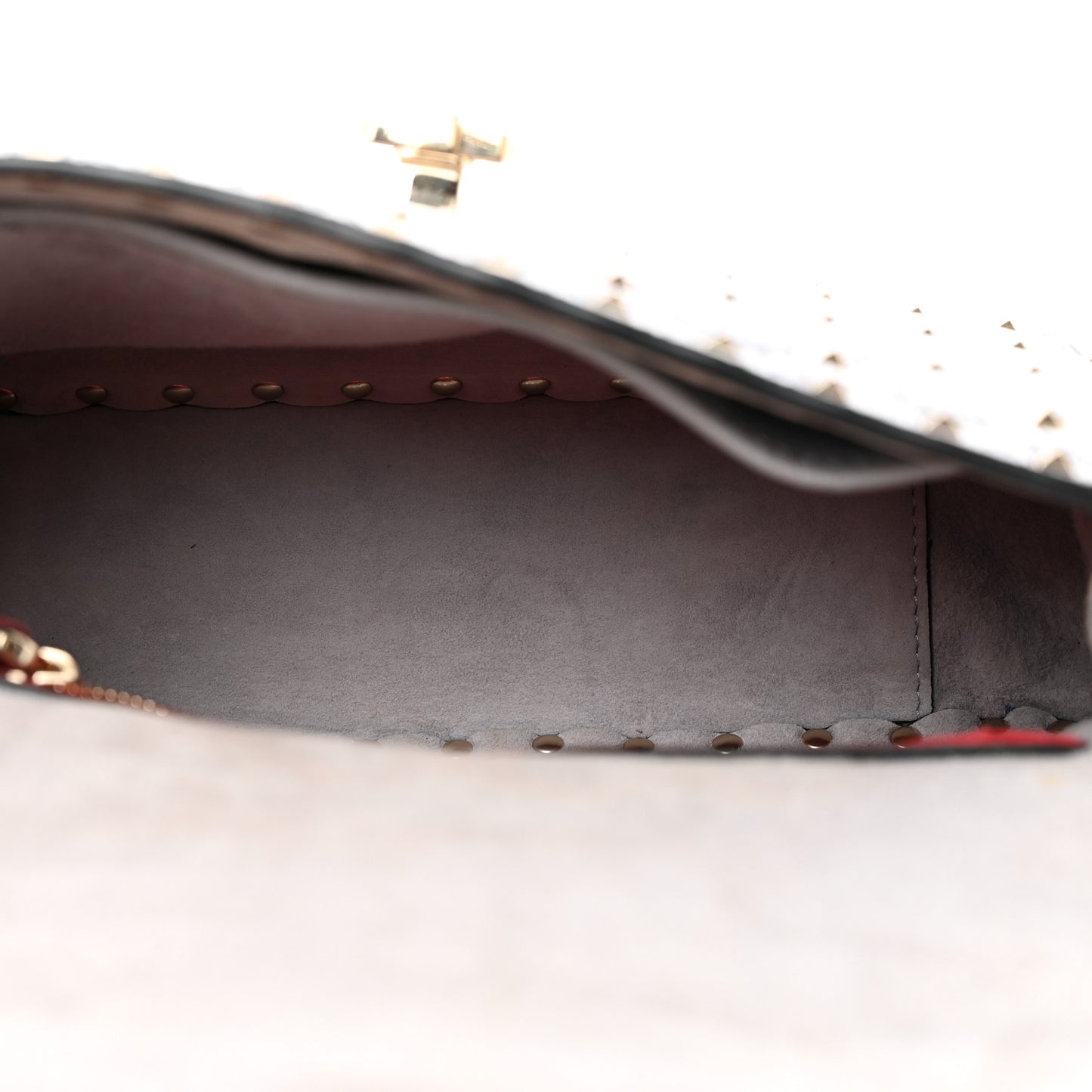 Craquele Nappa Medium Rockstud Spike Shoulder Bag Pastel Grey