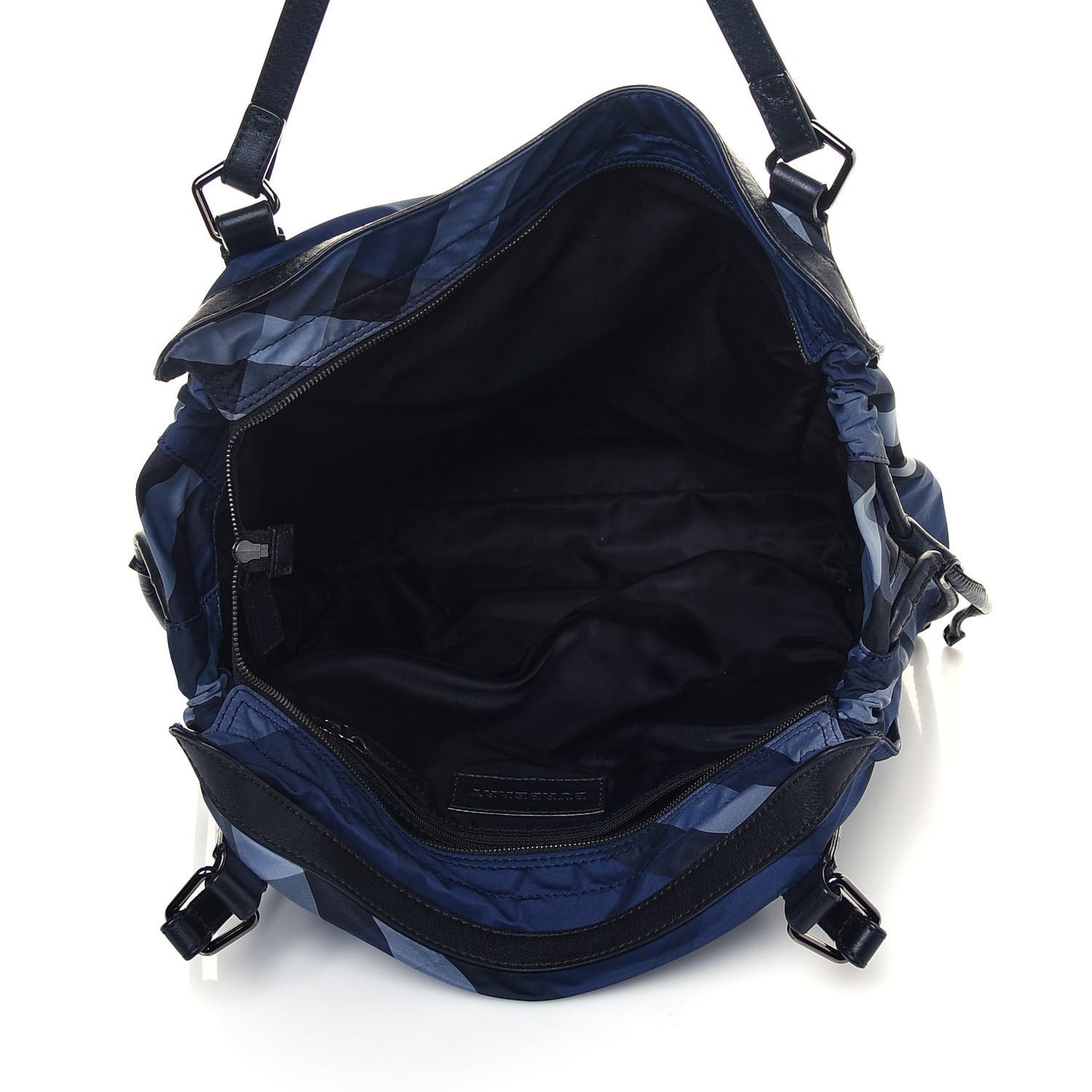 Nylon Check Small Buckleigh Packable Tote Navy Blue