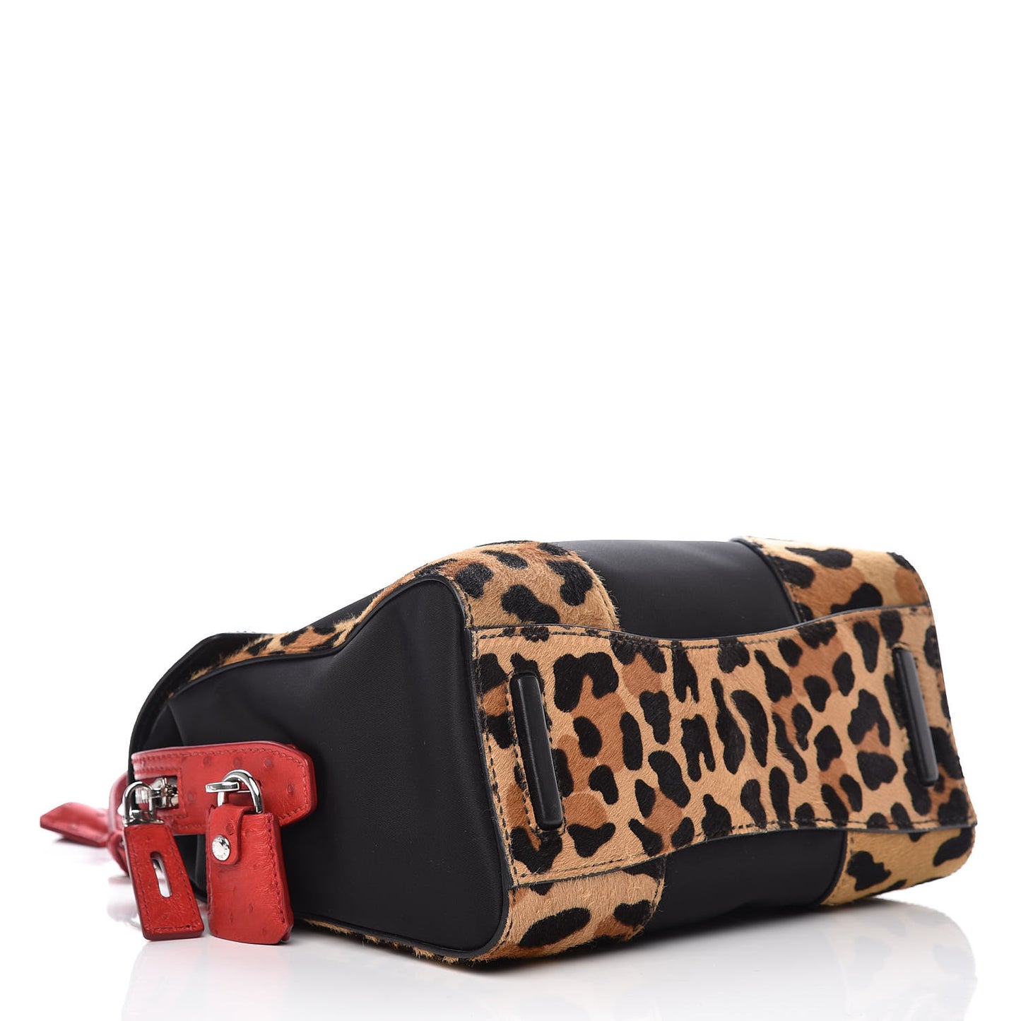 Tessuto Cavallino Ostrich Leopard Print Tote Black Miele Rosso