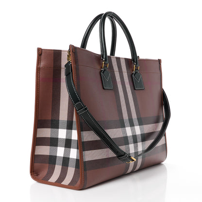 Burberry E-Canvas Check Calfskin Medium Freya Tote Dark Birch Brown 3 of 12