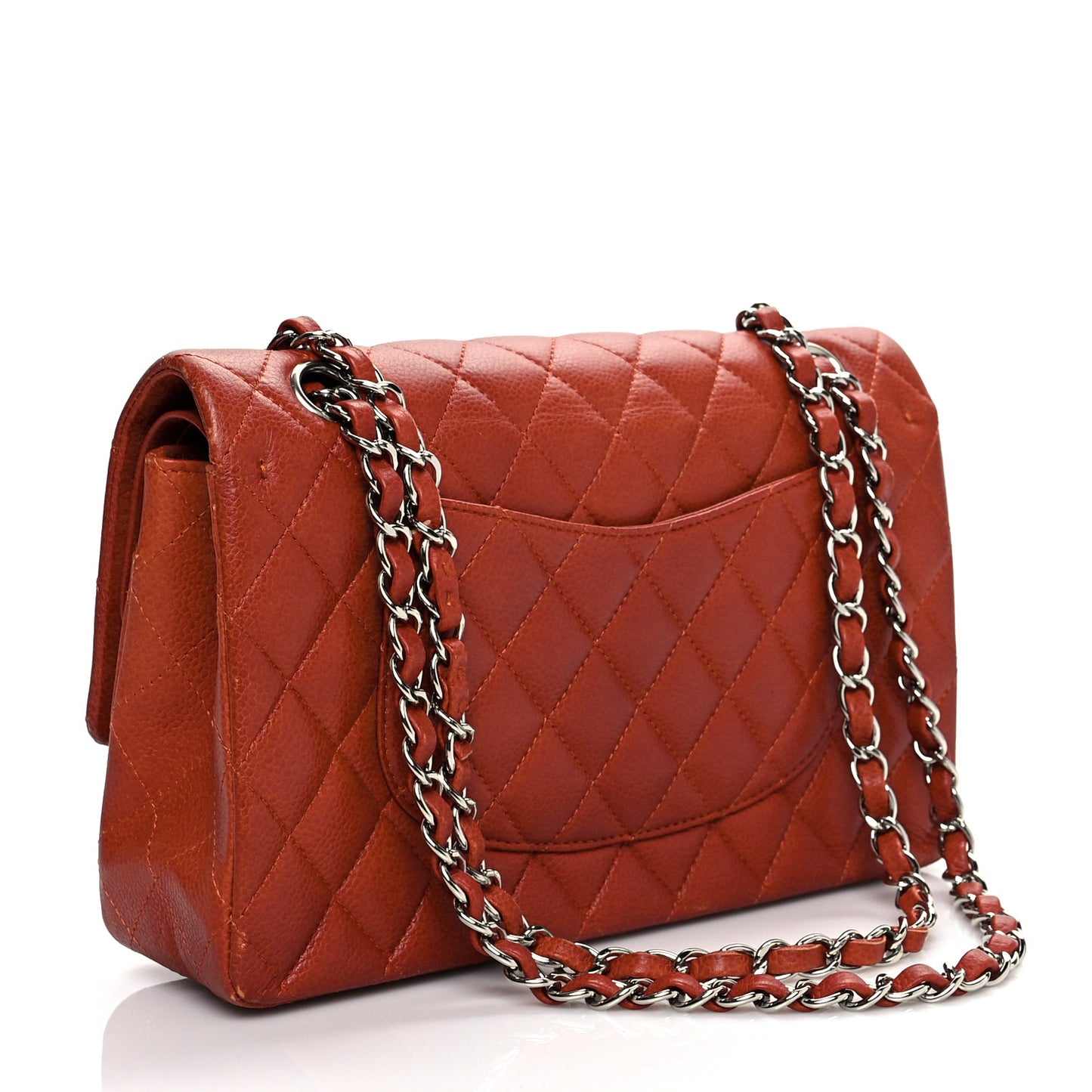 Caviar Quilted Medium Double Flap Red