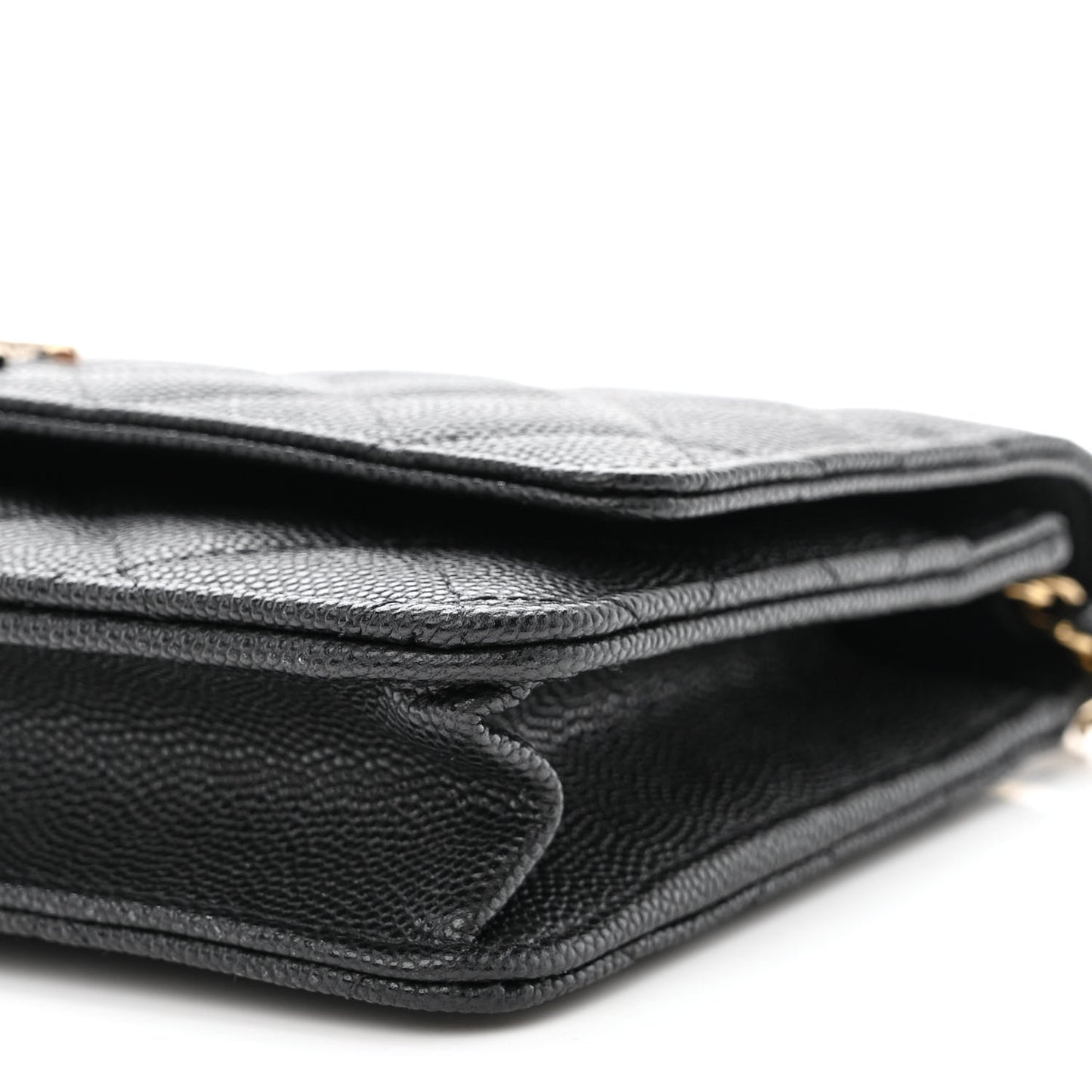 Caviar Quilted Crystal Enamel CC Wallet On Chain WOC Black