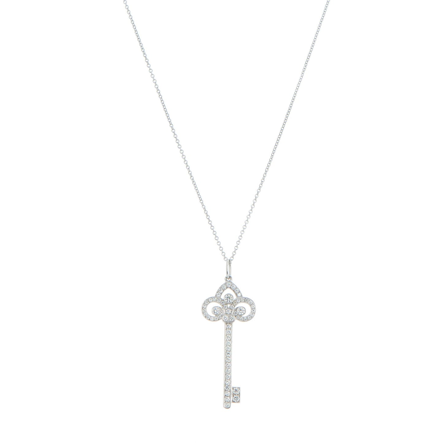 Platinum Diamond .90ct Fleur De Lis Key Pendant Necklace
