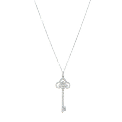 Tiffany Platinum Diamond .90ct Fleur De Lis Key Pendant Necklace 1 of 8