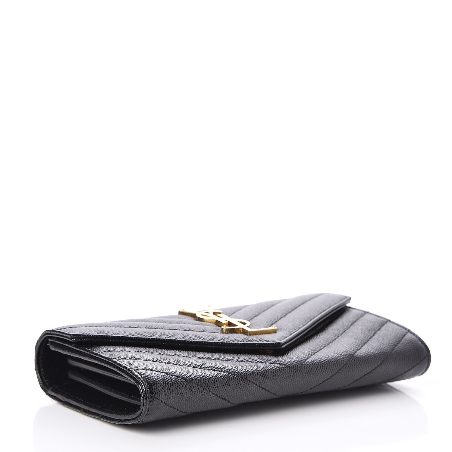 Saint Laurent Grain De Poudre Matelasse Chevron Monogram Flap Wallet Black 4 of 9
