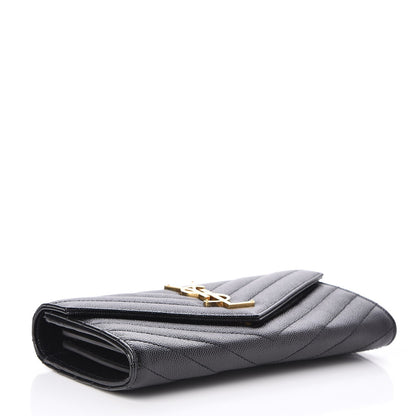 Saint Laurent Grain De Poudre Matelasse Chevron Monogram Flap Wallet Black 4 of 9