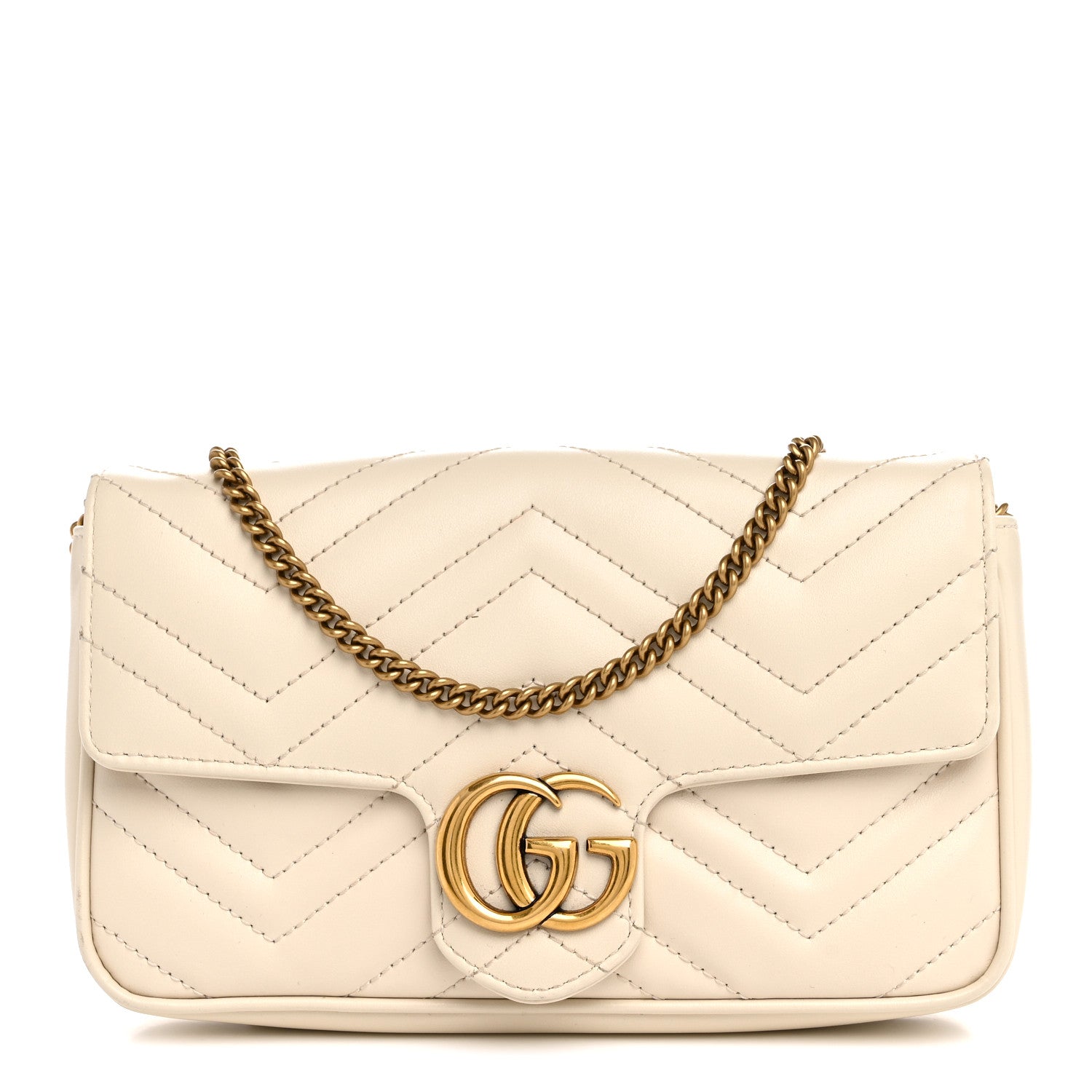 Gucci Calfskin Matelasse Mini GG Marmont Shoulder Bag With Card Holder White Black 1 of 12
