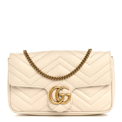 Gucci Calfskin Matelasse Mini GG Marmont Shoulder Bag With Card Holder White Black 1 of 12