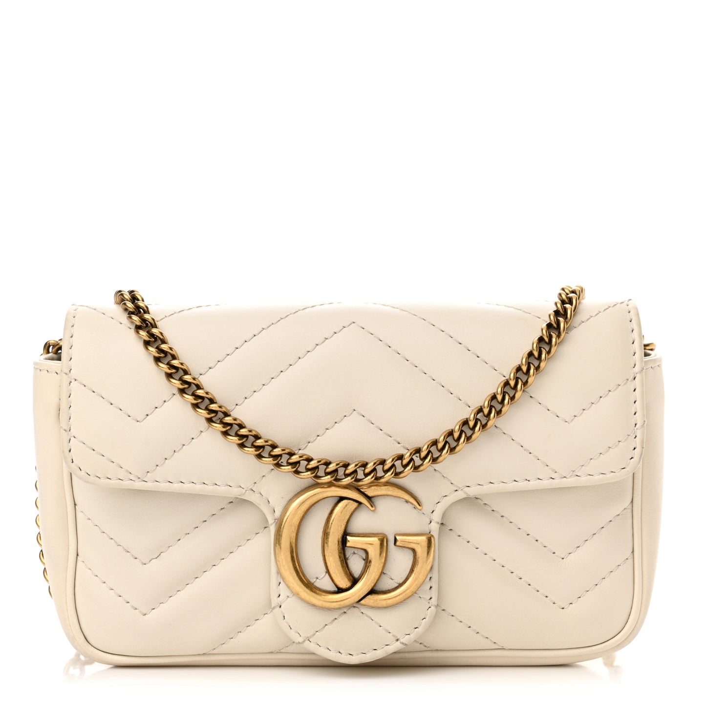 Calfskin Matelasse Super Mini GG Marmont Shoulder Bag White