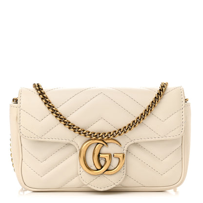 Gucci Calfskin Matelasse Super Mini GG Marmont Shoulder Bag White 1 of 16