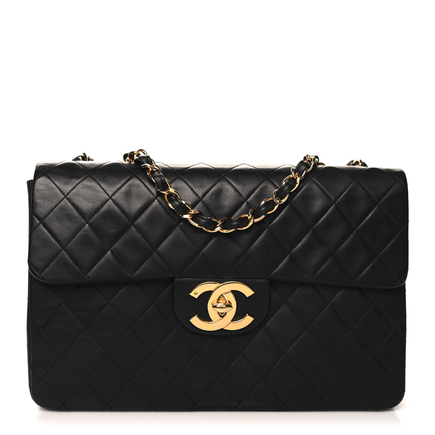 Lambskin Quilted XL Jumbo Single Flap Black