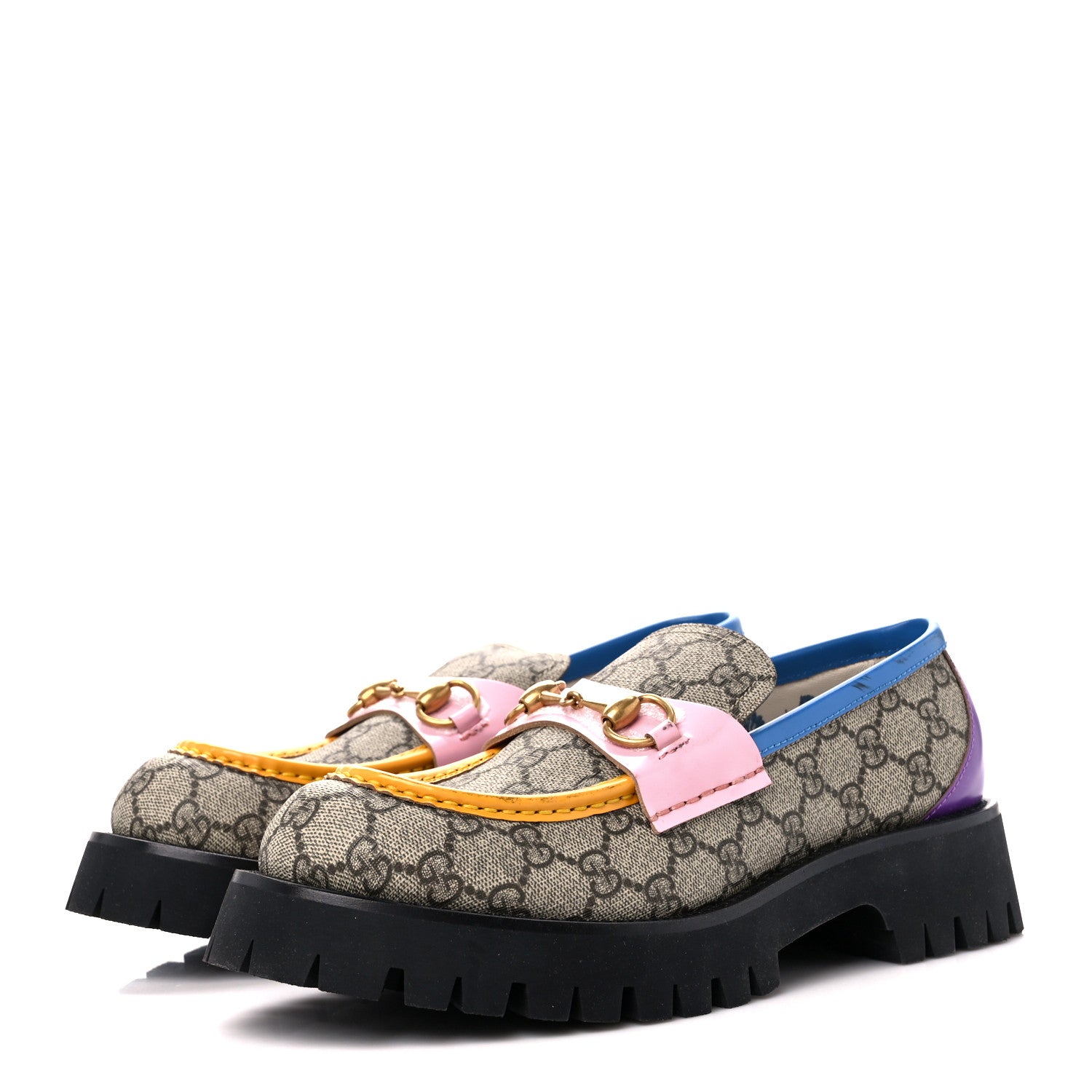 Gucci GG Supreme Monogram Cordovan Lux Womens Harald Horsebit 25mm Platform Loafers 41 Beige Sugar Pink Crop Shine Purple Marine 3 of 9