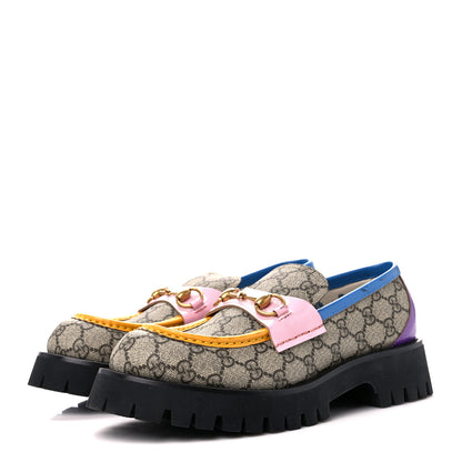 Gucci GG Supreme Monogram Cordovan Lux Womens Harald Horsebit 25mm Platform Loafers 41 Beige Sugar Pink Crop Shine Purple Marine 3 of 9