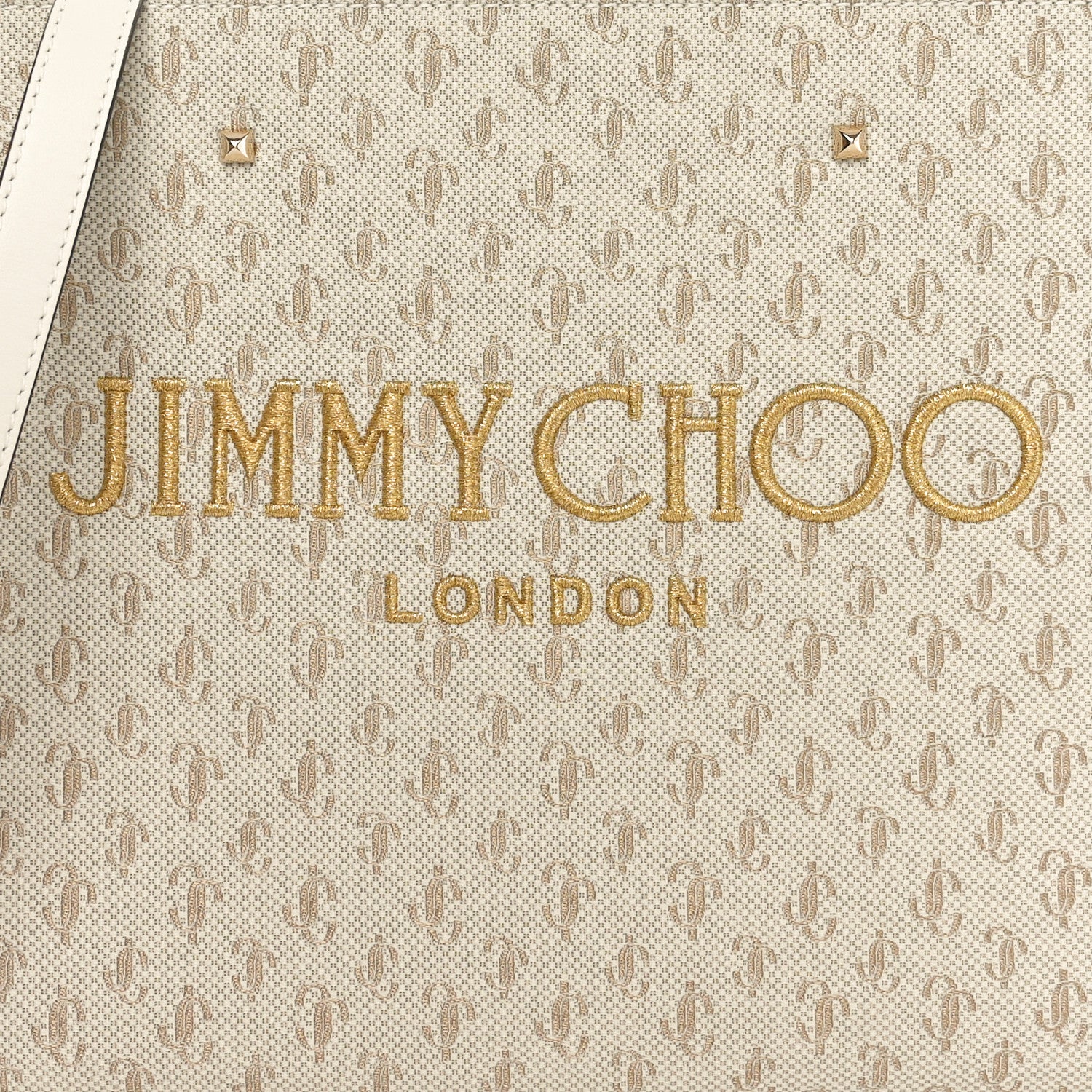 Jimmy Choo JC Logo Jacquard Lurex Soft Shiny Calfskin Medium Varenne Tote Bag Latte Gold Light Gold 7 of 9
