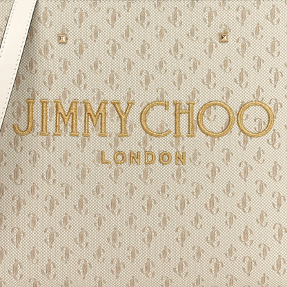 Jimmy Choo JC Logo Jacquard Lurex Soft Shiny Calfskin Medium Varenne Tote Bag Latte Gold Light Gold 7 of 9