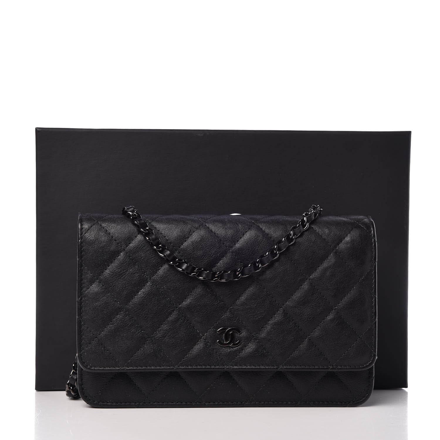 Chanel Crumpled Calfskin Quilted Wallet On Chain WOC So Black 9 of 9