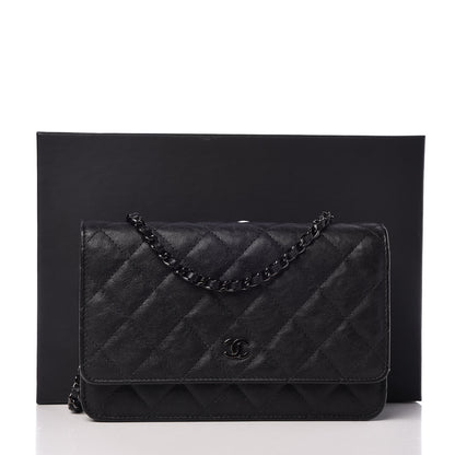 Chanel Crumpled Calfskin Quilted Wallet On Chain WOC So Black 9 of 9