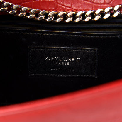 Saint Laurent Calfskin Crocodile Embossed Medium Classic Monogram Kate Tassel Satchel Red 8 of 12