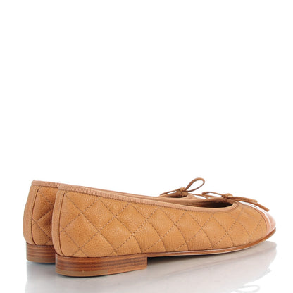 Chanel Caviar Patent CC Cap Toe Ballerina Flats 37.5 Brown 4 of 8