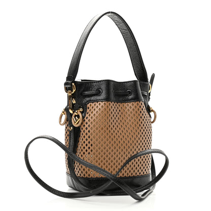 Fendi Vitello Liberty Glossy Lambskin F is Fendi Perforated Mini Mon Tresor Bucket Bag Sand Mimosa Black 3 of 10