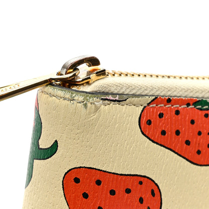 Gucci Grainy Calfskin Strawberry Zumi Zip Around Wallet Ivory Red 9 of 10