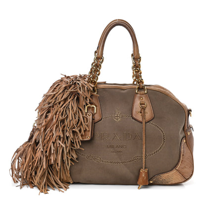 Prada Jacquard Logo Cervo Fringe Bowler Naturale 1 of 10