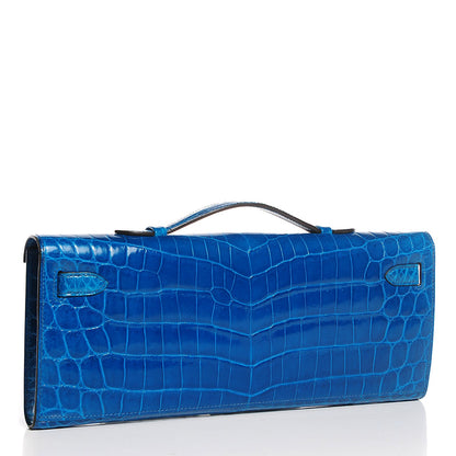 Hermes Shiny Niloticus Crocodile Kelly Cut Pochette Bleu Izmir 3 of 13