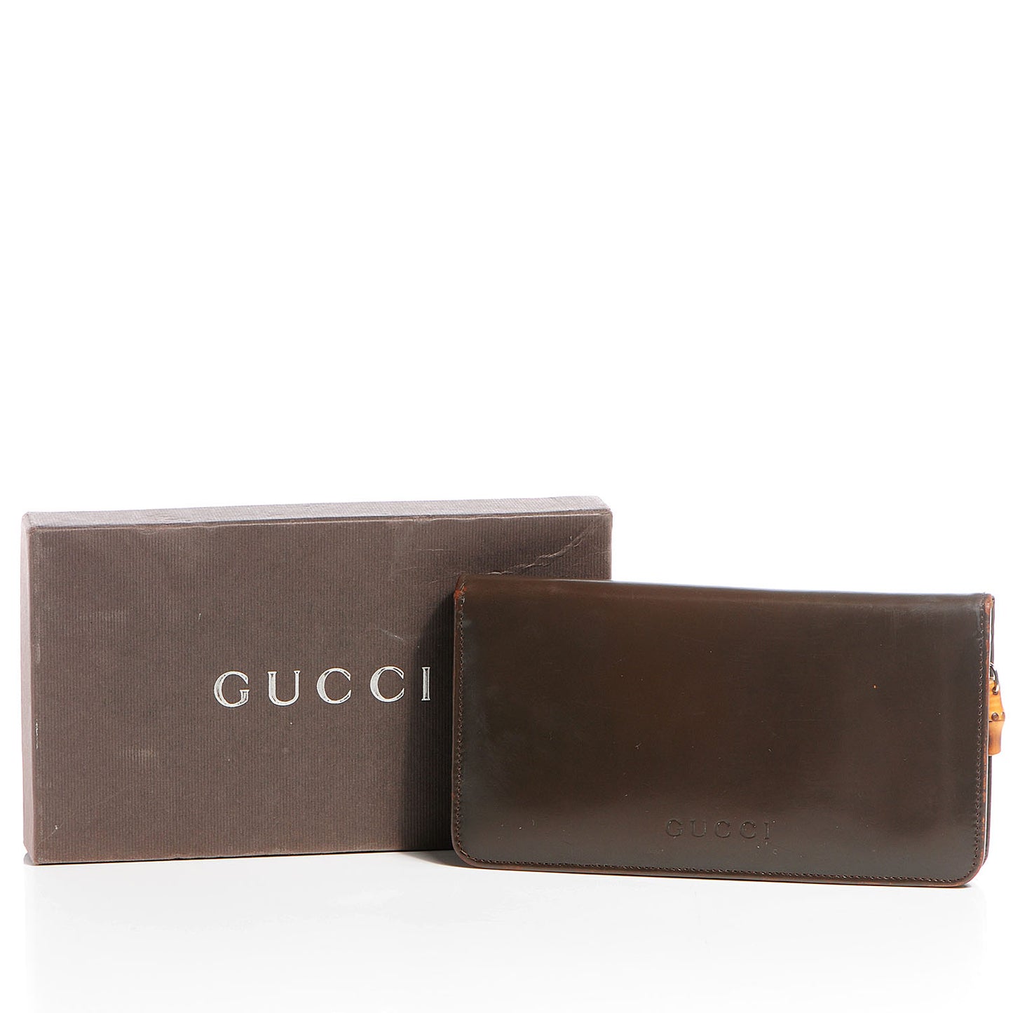 Leather Zip Around Bamboo Wallet Brown