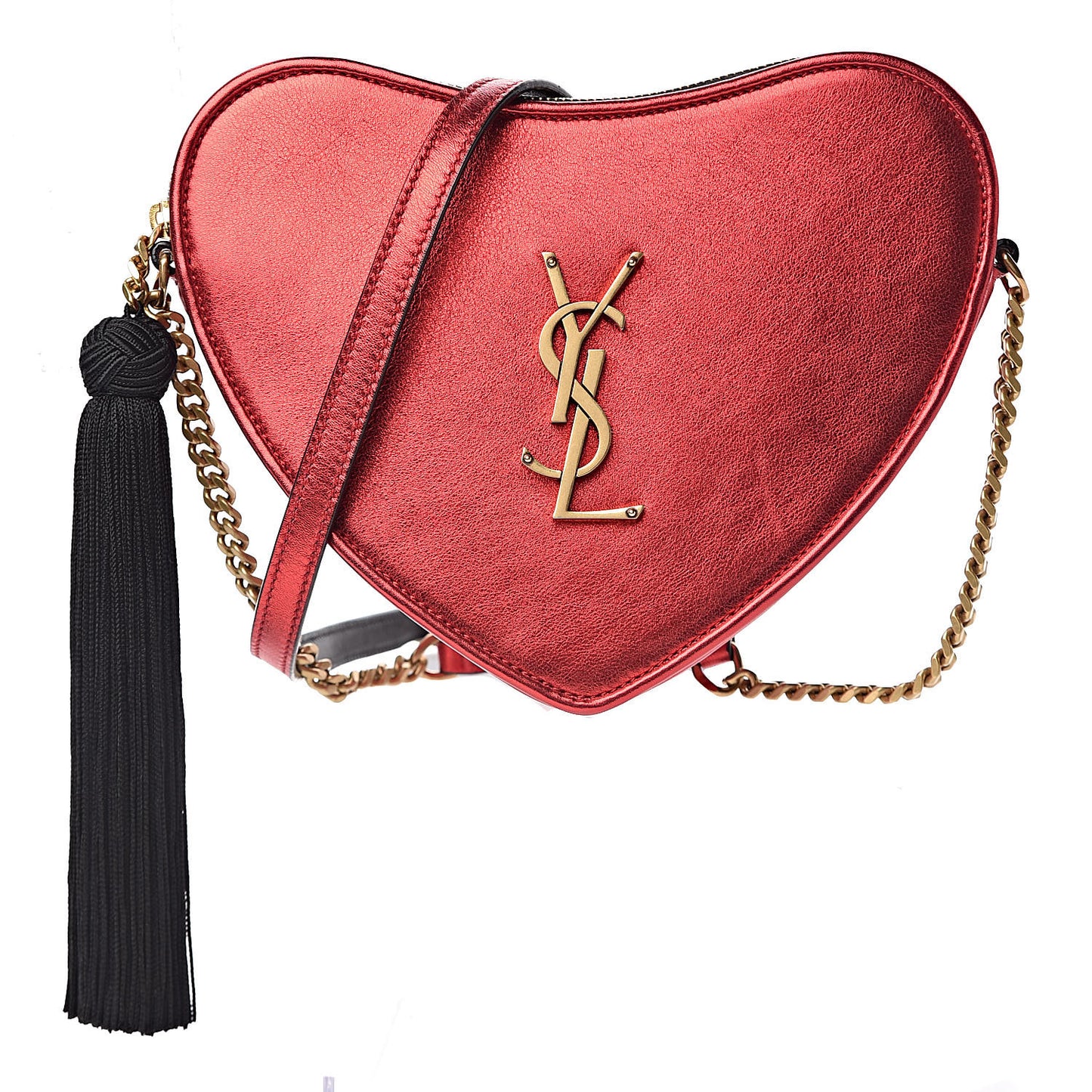 Metallic Calfskin Heart Monogram Crossbody Black Rouge