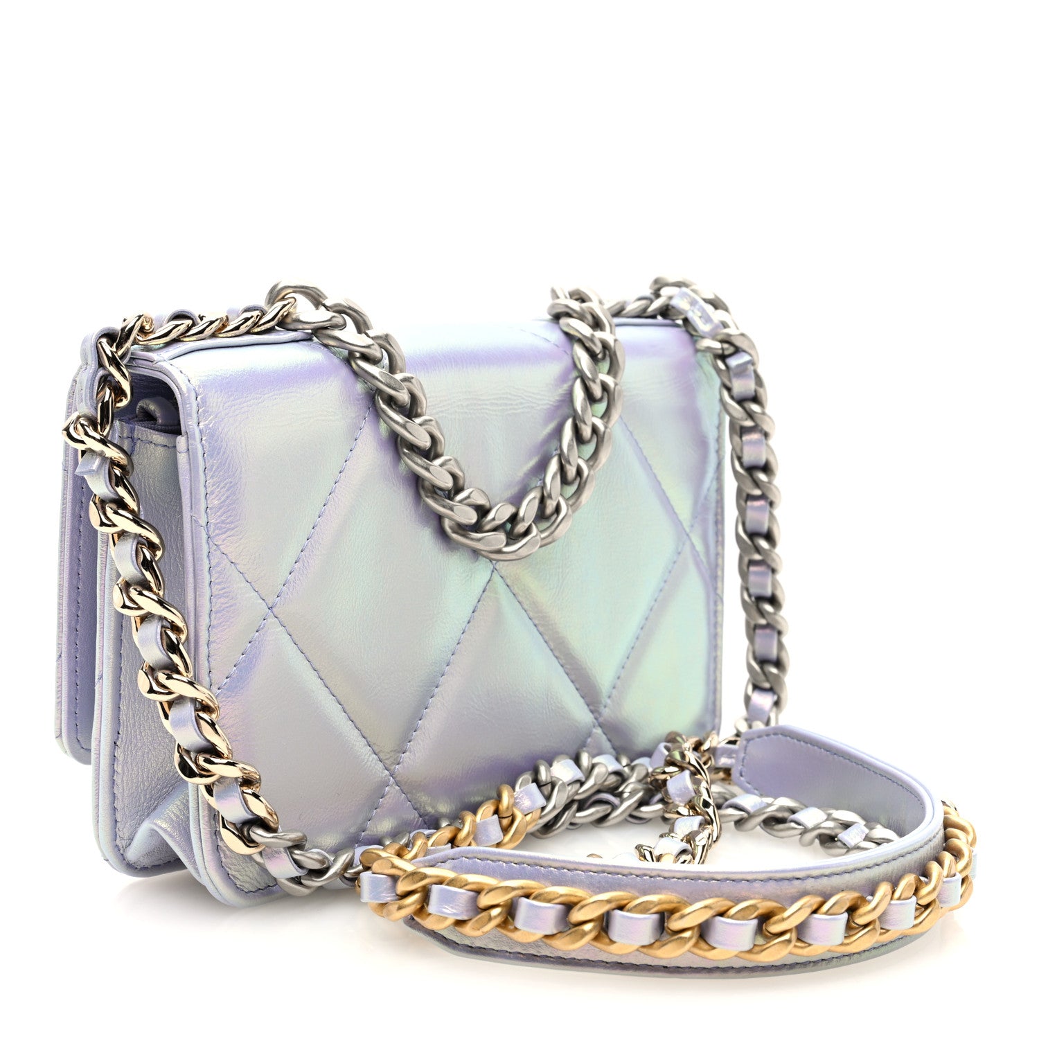 Chanel Iridescent Calfskin Quilted Chanel 19 Wallet On Chain WOC Light Purple 3 of 10
