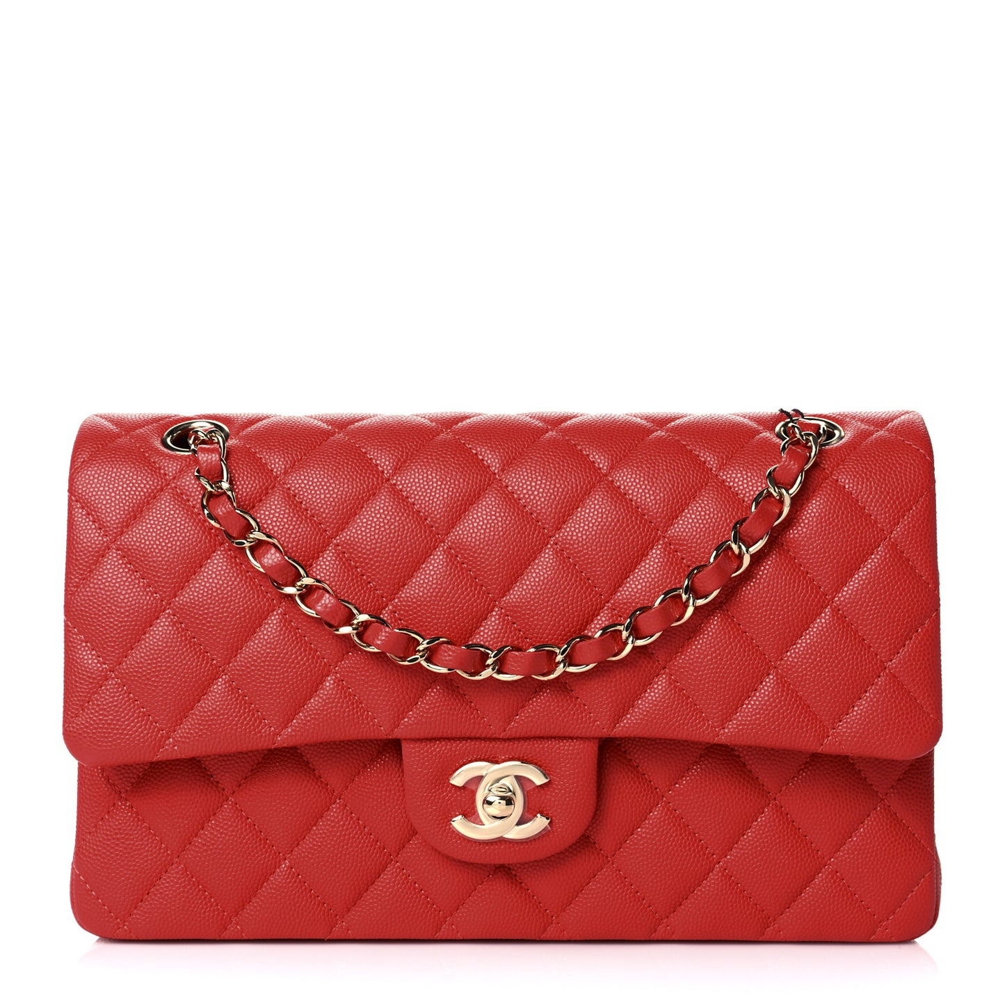 Caviar Quilted Medium Double Flap Red