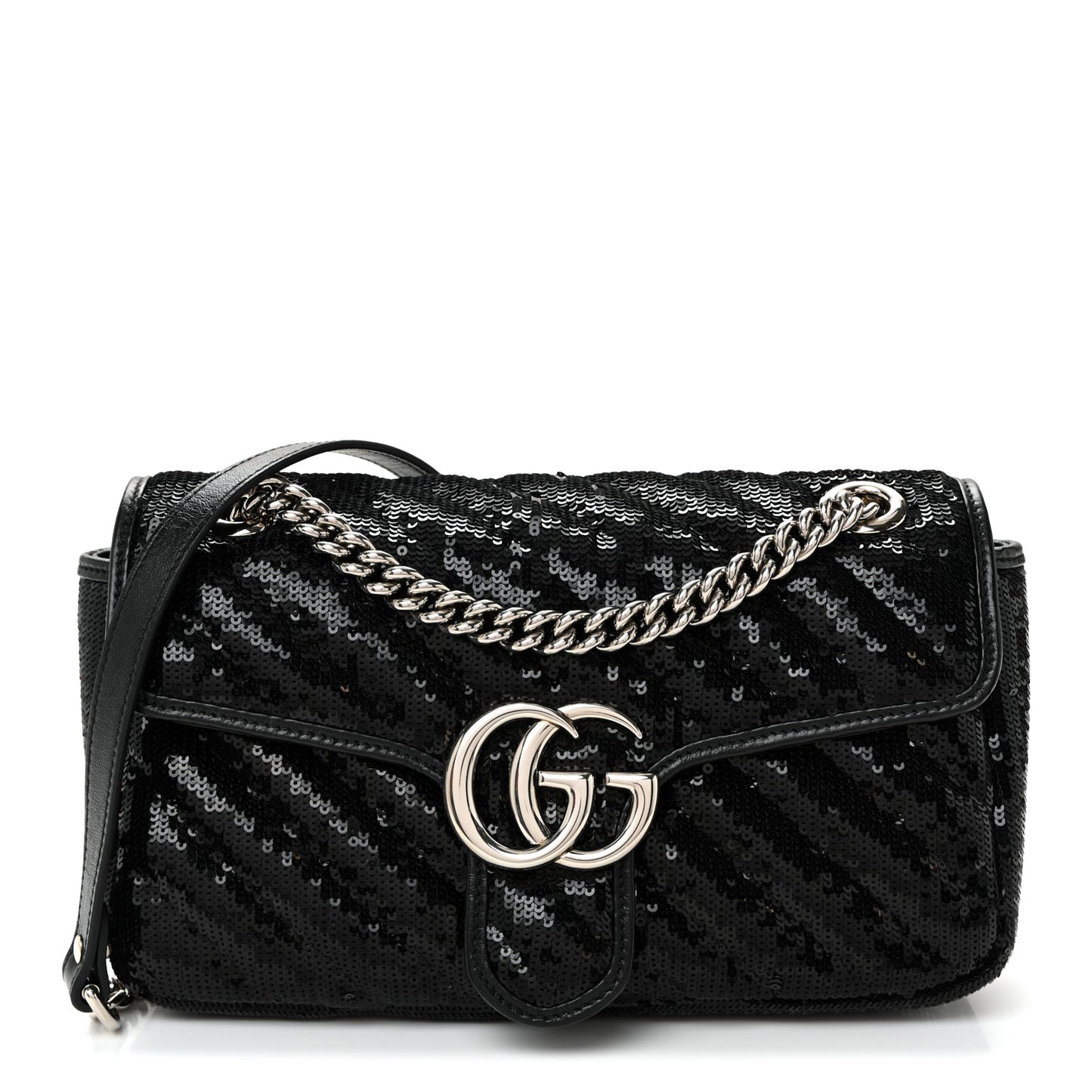 Sequin Matelasse Small GG Marmont Shoulder Bag Black