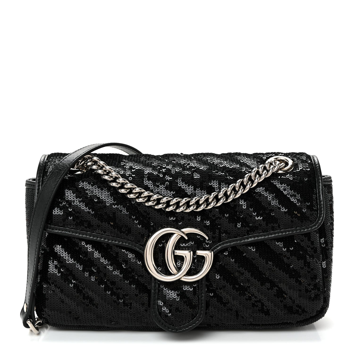 Gucci Sequin Matelasse Small GG Marmont Shoulder Bag Black 1 of 10