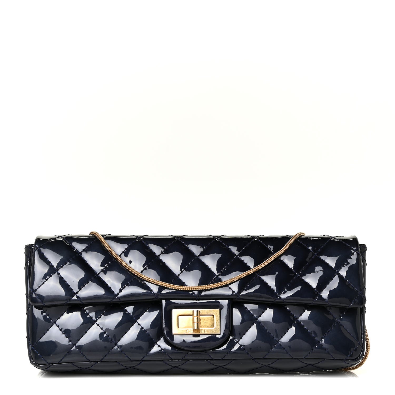 Chanel Patent Quilted 2.55 Reissue East West Clutch Navy Blue 1 of 14