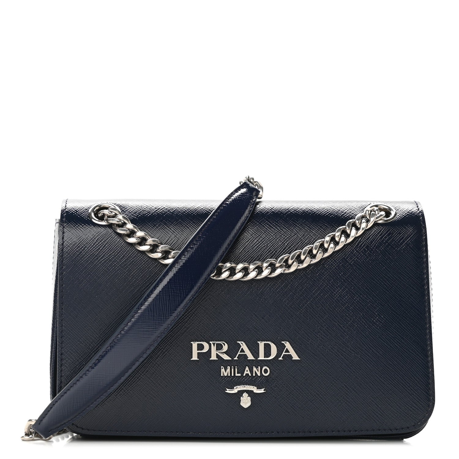Prada Saffiano Vernice Flap Chain Crossbody Bag Royal 1 of 9