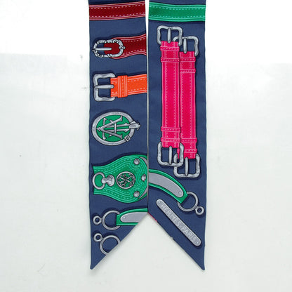 Hermes Silk Harnais Des Presidents Twilly Bleu Vert Orange 4 of 6