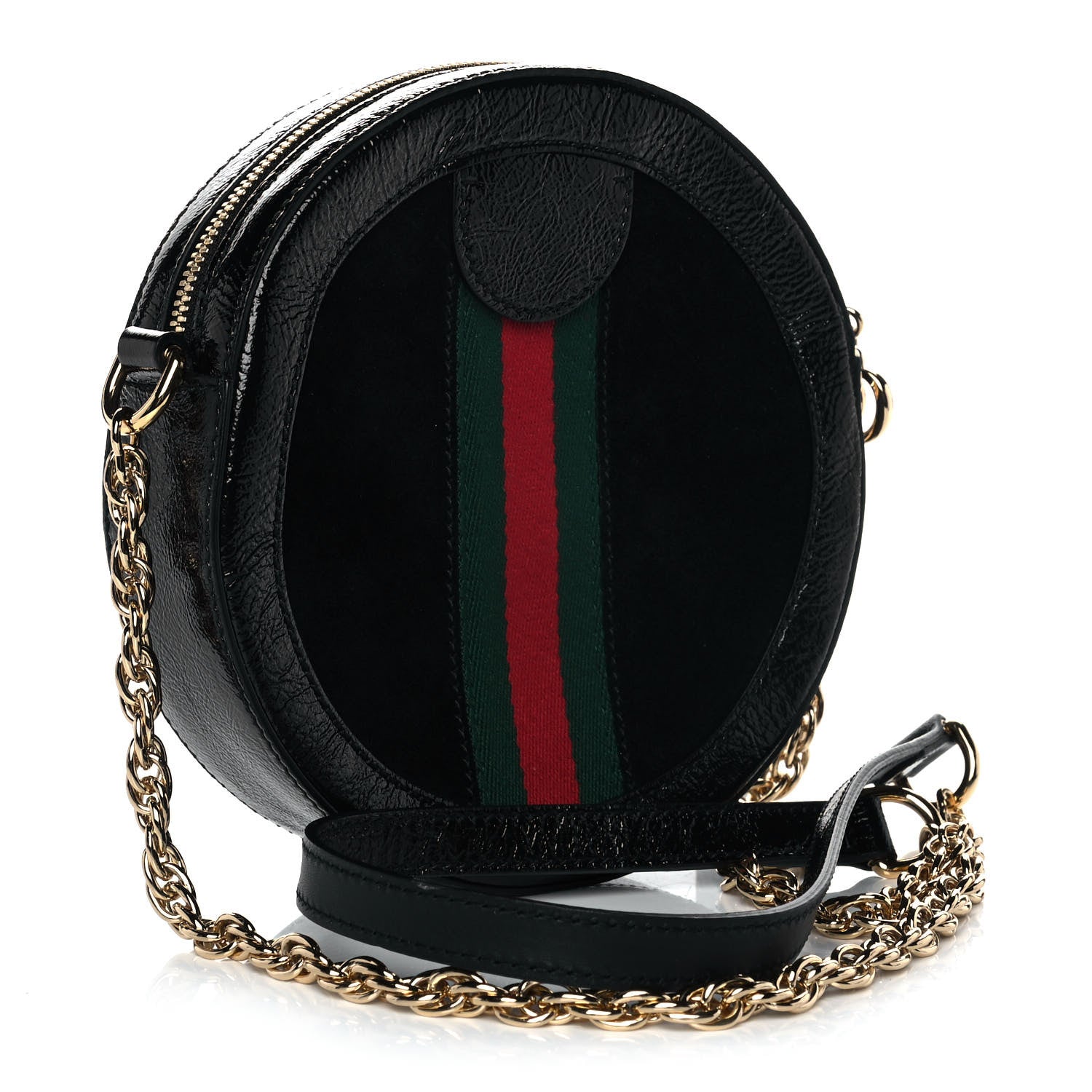 Gucci Suede Patent Web Mini Ophidia Round Shoulder Bag Black 3 of 11