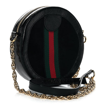 Gucci Suede Patent Web Mini Ophidia Round Shoulder Bag Black 3 of 11