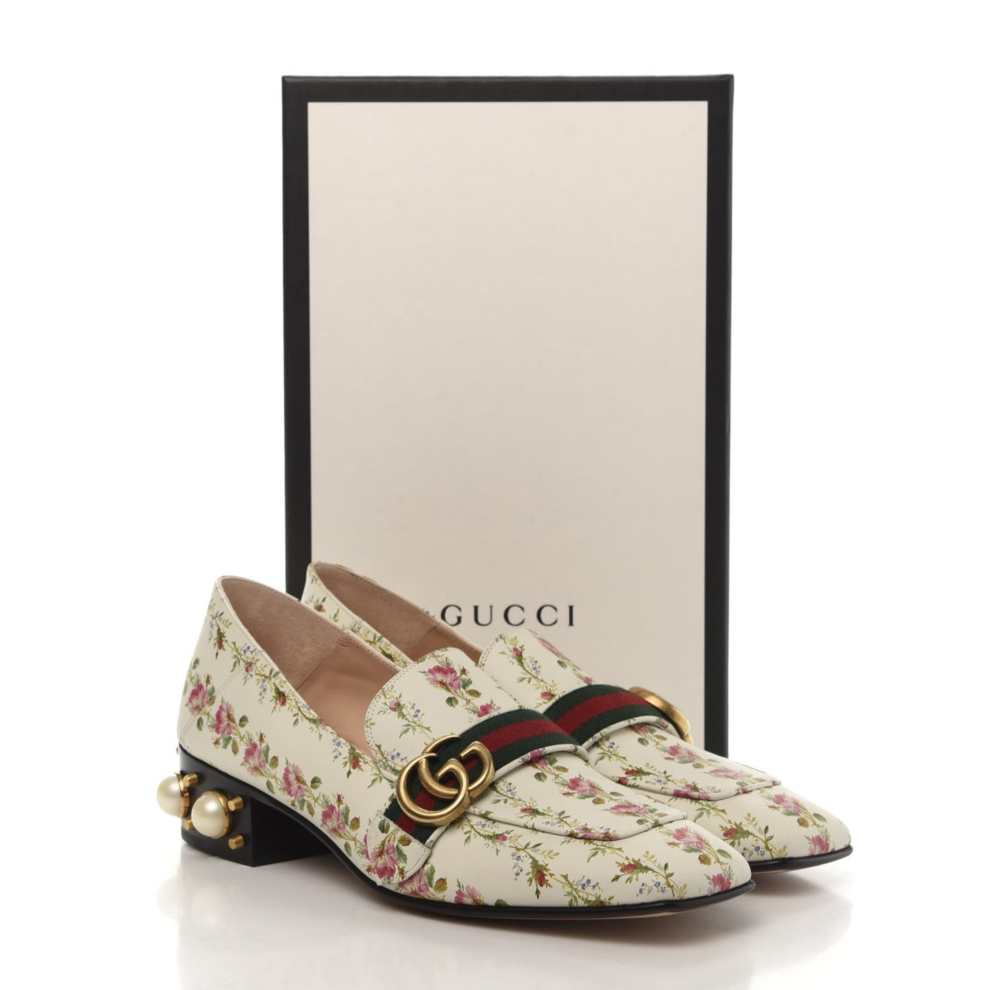 Calfskin Web Pearl Embellished Peyton Loafer 40.5 White